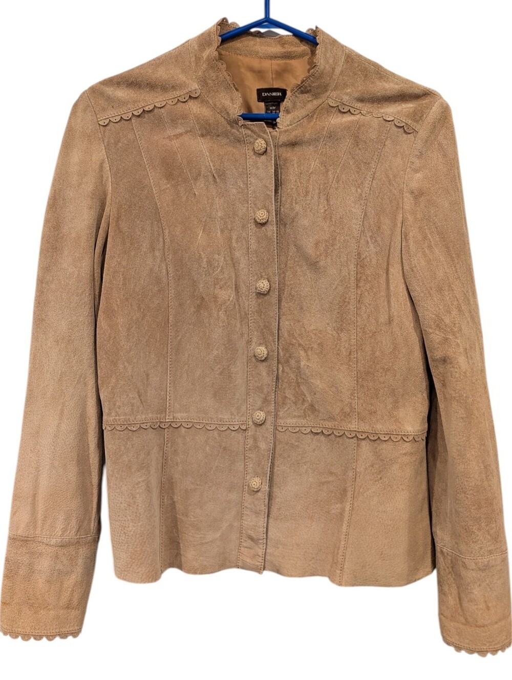 Danier Genuine Suede Leather Jacket Tan Scalloped Western Boho M